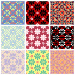 Seamless backgrounds with floral patterns. Colored set.