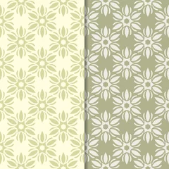 Zelfklevend Fotobehang Olive green and beige floral backgrounds. Set of seamless patterns © Liudmyla