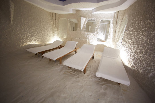 Salt room. Halotherapy for treatment of respiratory diseases.