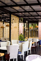 leisure, people and service concept - Interior of Restaurant