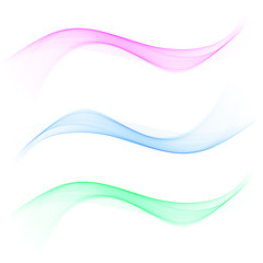 set of abstract color wave smoke transparent blue pink green wavy design
