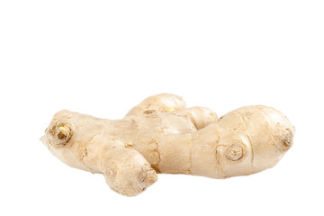 Fresh ginger root fruits on white background.