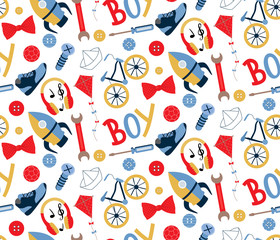 Boys doodles seamless pattern.