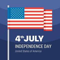 Big American Flag on 4th of July the Independence Day. Flat vector patriotic illustration card