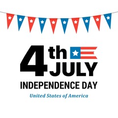 Fototapeta premium July 4 the Independence Day of the United States of America. Flat vector card with many small flags isolated on white background