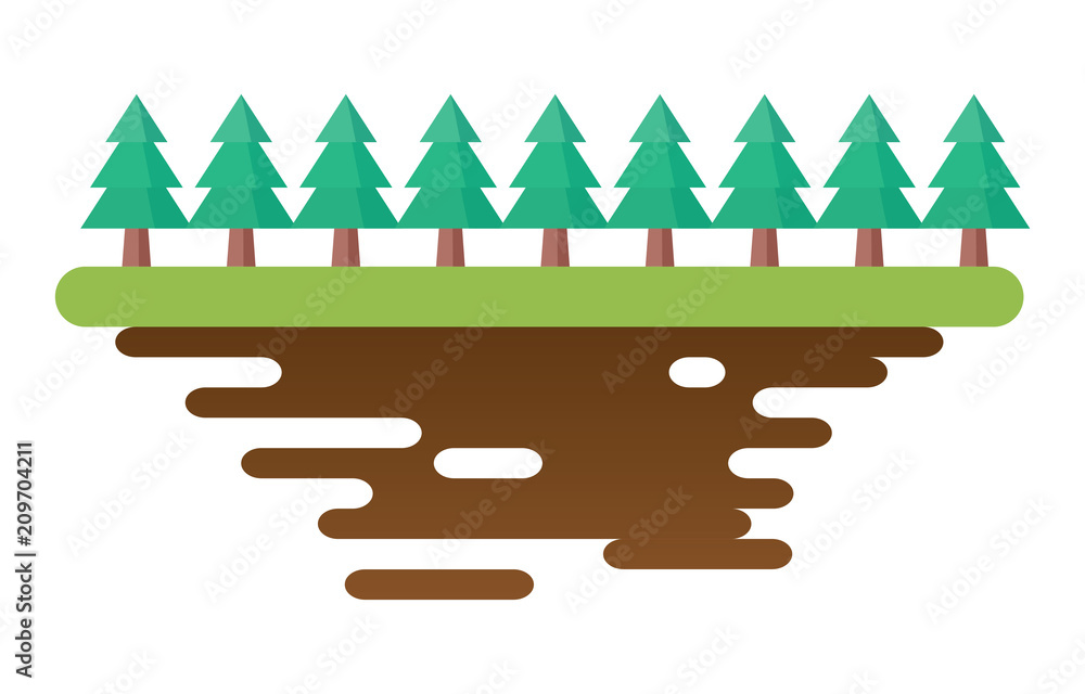 Wall mural line of pine trees over white background, colorful design. vector illustration