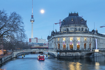 Naklejka na ściany i meble Museum island on Spree river and Alexanderplatz TV tower in center of Berlin, Germany