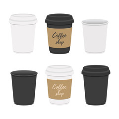 Vector coffee mug, cup with cardboard holders