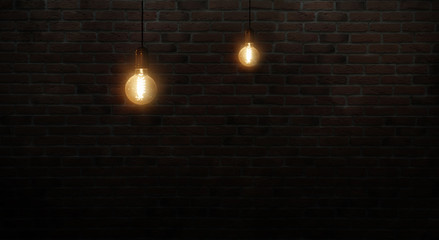 brick wall background with lamps, retro, dark background