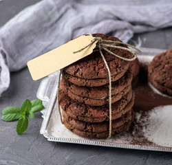  stack of round chocolate chip cookies tied with a rope