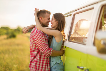 Young couple out on a road trip
