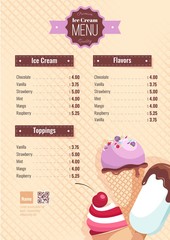 Ice cream menu poster. Vector illustration