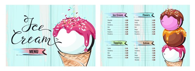 Ice cream menu posters. Vector illustration - obrazy, fototapety, plakaty
