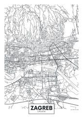 Fototapeta na wymiar Detailed vector poster city map Zagreb