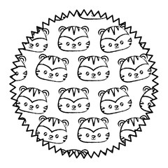 seal stamp with cute tigers pattern over white background, vector illustration
