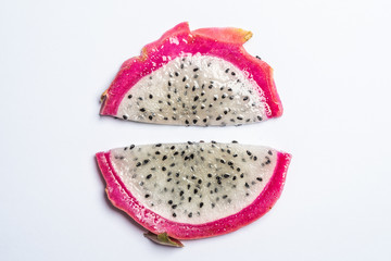 Dolly shot of dragon fruit on white background