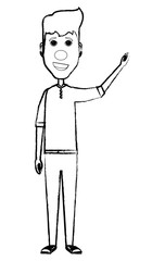 Cartoon man standing with red nose icon over white background, vector illustration