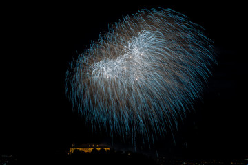 Beautiful colorful firework in city Brno on Spilberk