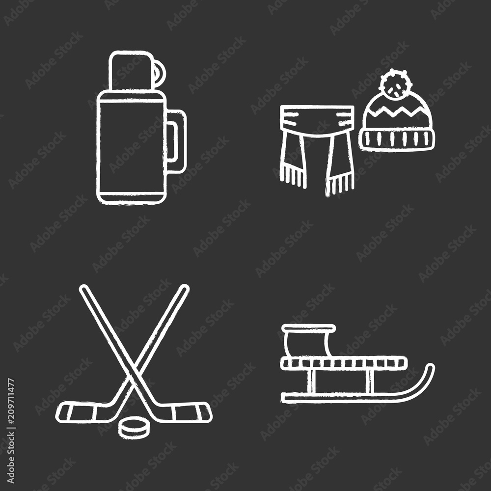 Sticker Winter activities chalk icons set