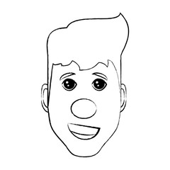 Cartoon man smiling with red nose icon over white background, vector illustration