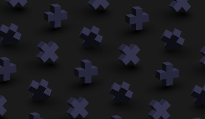 Black background with grey 3d crosses pattern.