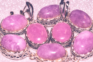 Silver jewellery with purple stone retro