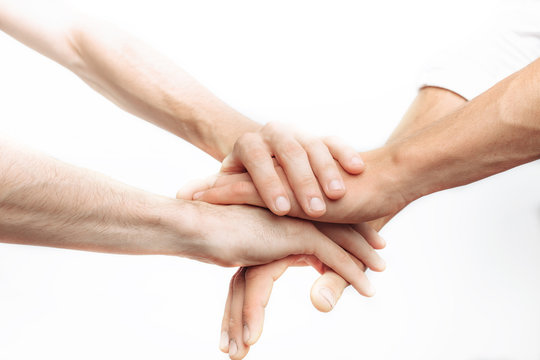 Friends Praying Together, As One Team, Success, Victory, White Background