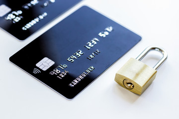 Credit cards with lock close up - online shopping