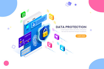 Cyber security authentication, access by encryption to the network or computer. Can use for web banner, infographics, hero images. Flat isometric vector illustration isolated on white background.