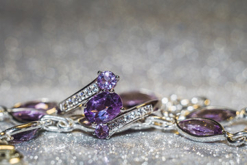 Silver ring with natural amethyst