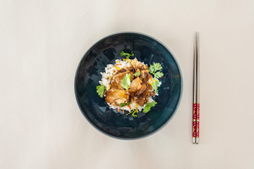 Vietnamese style caramel pork with rice and vegetable
