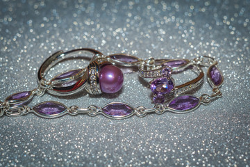 Silver ring with natural amethyst