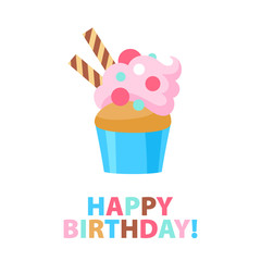 Happy birthday - celebration party carnival background with cupcake.