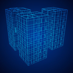 Abstract architecture building. Plan of modern house. Wireframe low poly mesh construction.