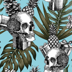 skull gifts pineapple cone tropical background
