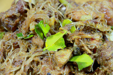 Northern Thailand local dish called Kaeng Hor is Northern mixed curry with vermicelli, Lime leaf...