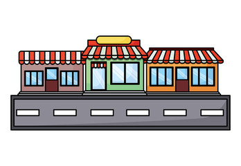 street with stores over white background, colorful design. vector illustration