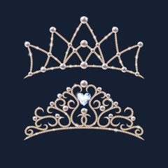 Tiara crowns set. Wedding diadem with diamonds and pearls. © rea_molko