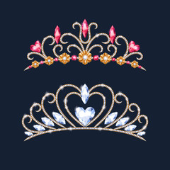 Tiara crowns set. Wedding diadem with diamonds and gems. © rea_molko