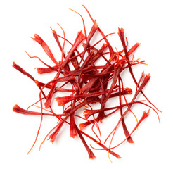 dried saffron threads isolated on white background, top view