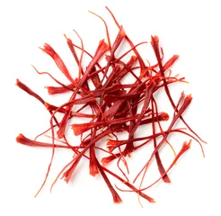 Foto op Plexiglas dried saffron threads isolated on white background, top view © Amy Lv