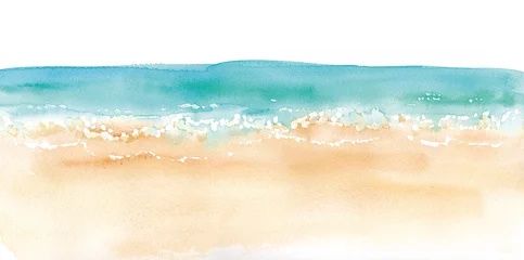 Foto auf Alu-Dibond Aquarellillustration von Sandstrand und horizontaler Linie Strand und horizontaler Linie © Keiko Takamatsu