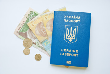 Fototapeta premium ukrainian biometric passport with money