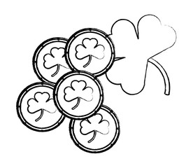 clover and coins with clovers icon over white background, vector illustration