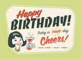 Vintage Style Happy Birthday Card - Cheers! 
