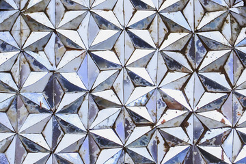 Closeup Shot of Beautiful  Stained Mirror Art in Hexagon Star Pattern for Background, Backdrop, or Wallpaper.