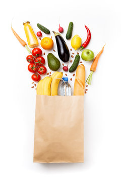 Picture of paper bag with vegetables and fruits