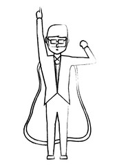 cartoon businessman pointing up and with superhero cape over white background, vector illustration