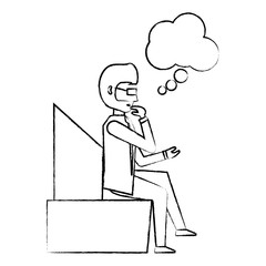 cartoon businessman thinking over white background, vector illustration