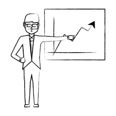 cartoon man showing a financial chart over white background, vector illustration